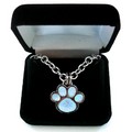 Sterling Silver Blue Glitter Paw Necklace: Dogs Accessories Jewelry 