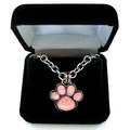 Sterling Silver Pink Glitter Paw Necklace: Dogs Accessories Jewelry 