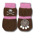 Pink & Brown Skull Doggy Socks: Dogs Pet Apparel Miscellaneous 