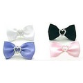 Satin Bow with Pearl Heart Barrettes: Dogs Pet Apparel Hair Accessories 