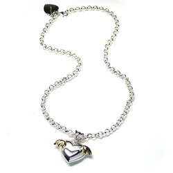 Sterling Silver Heart with Gold Wings Necklace