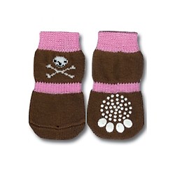 Pink & Brown Skull Doggy Socks