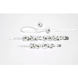 White Wedding Ribbon Petal Flower Rosette w/ Pearls Collar