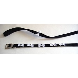 Embellished Formal White Bow Tie - Black Collar