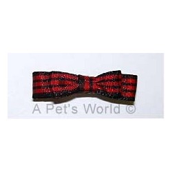 Black/Red Small Double Gingham Flat Bow Elastics