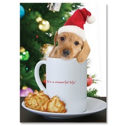 Christmas Card - Dachshund Puppy in Mug
