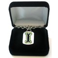 Sterling Silver Dog Tag Necklace with Green Swarovski Crystal Bone: Dogs Accessories 