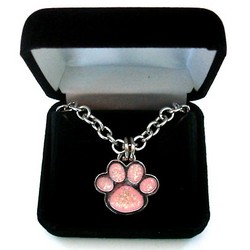 Sterling Silver Pink Glitter Paw Necklace