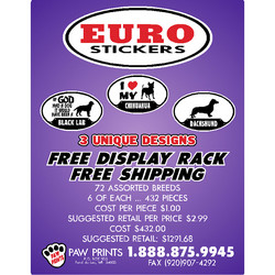 EURO STICKERS BY PAW PRINTS STARTER COUNTER TOP BOX DISPLAY PACKAGE