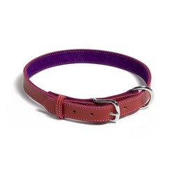 COLLARZ Leather Purple Suede - 3/4" x 16-20" - Red w/pink stitch, purple suede reverse