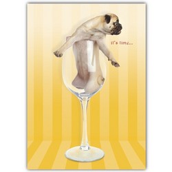 Friendship Card - Pug in wine glass