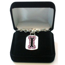 Sterling Silver Dog Tag Necklace with Pink Swarovski Crystal Bone