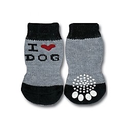 Grey & Black 'I Love Dog' Doggy Socks