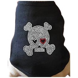 Skull and Crossbones w/ Heart Eyepatch Rhinestone Dog T-shirt