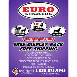 EURO STICKERS BY PAW PRINTS STARTER FLOOR RACK DISPLAY PACKAGE