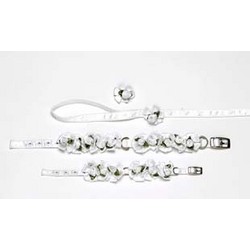 White Wedding Ribbon Petal Flower Rosette w/ Pearls Leash