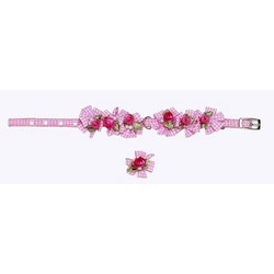 Gingham Ribbon Petal Flower Rosette w/ Pearls Collar