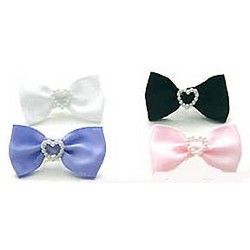 Satin Bow with Pearl Heart Barrettes